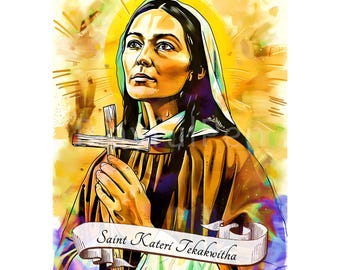 St Kateri Tekakwitha afdrukbare muurkunst, katholieke posterafdruk lelie van de Mohawks, Catherine Tekakwitha, Instant Download