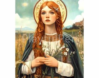 St Dymphna afdrukbare muurkunst, christelijke heilige katholieke afdrukbare posterprint, traditionele religieuze kunst, instant digitale download