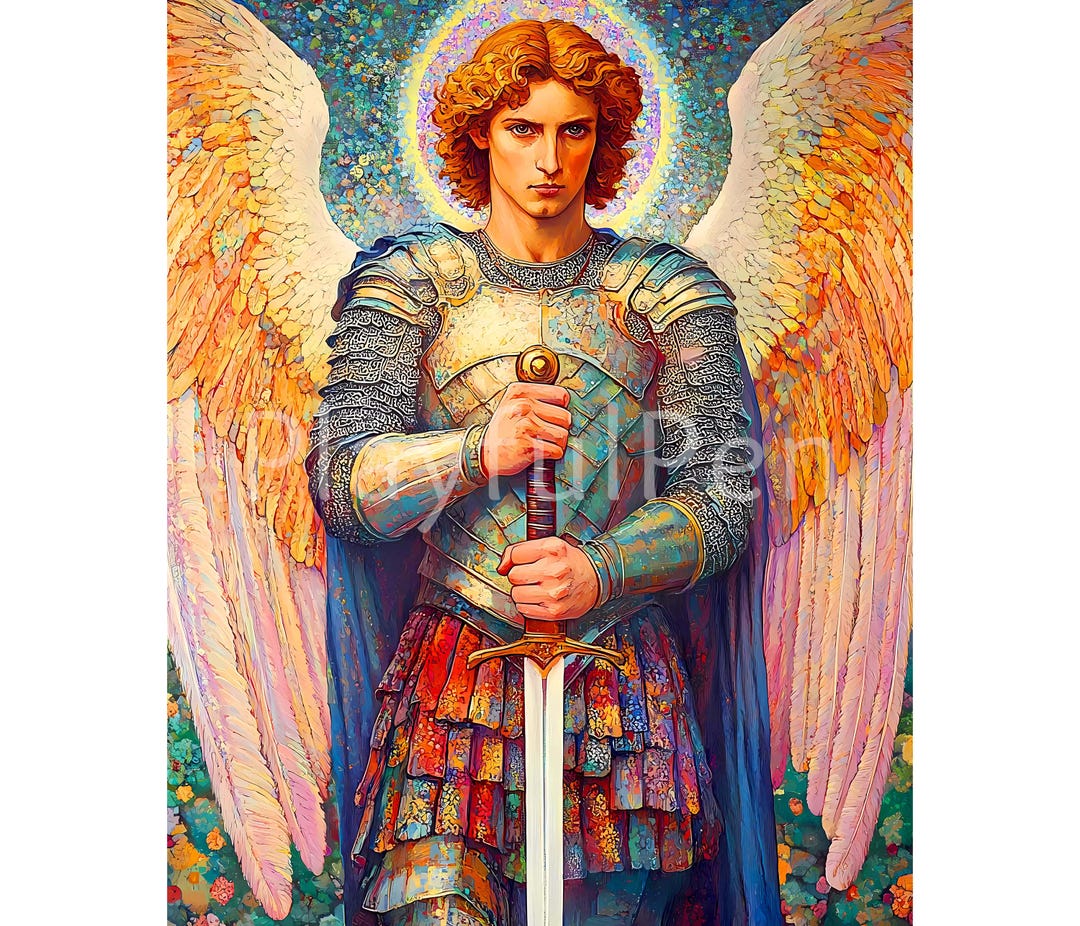 宗教画大天使ミカエル 大天使聖ミカエルに向う祈