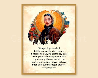 Cytaty św. Franciszki Cabrini do druku na ścianie, cytaty świętej matki Cabrini, cytaty o modlitwie, cytaty katolickie, cytaty religijne, pobieranie cyfrowe