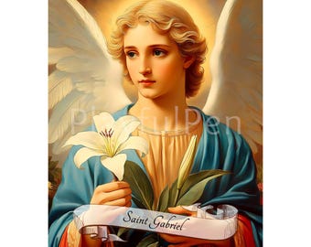 St Gabriel Wall Art Printable, Saint Gabriel the Archangel Picture, Catholic Poster Religious Saints Art Print, Instant Digital Download
