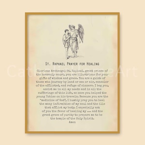 St Raphael Prayer for Healing Wall Art Printable, Prayer to Saint Rafael, Catholic Devotion Home Wall Decor, Religious Gift Digital Download
