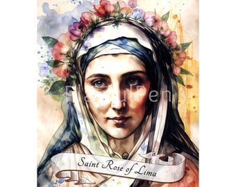 Heilige Rose von Lima druckbare Wandkunst, katholischer Posterdruck, religiöse Kunst digitaler Download