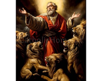 Lámina decorativa de San Ignacio de Antioquía para imprimir, póster católico de San Ignacio con leones, decoración religiosa cristiana para el hogar, descarga digital.