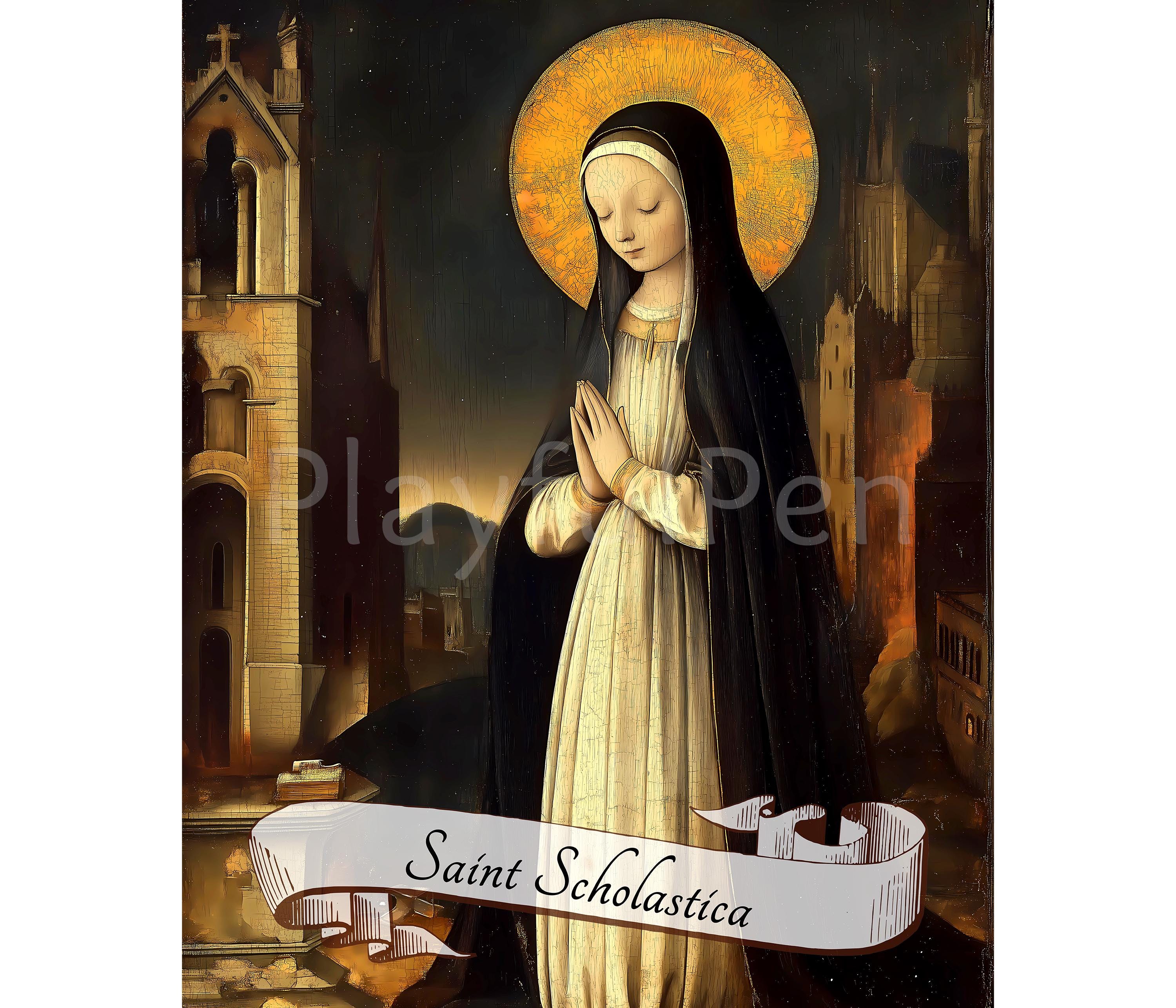 Saint Scholastica Printable Wall Art, Catholic Poster Print, Christian ...
