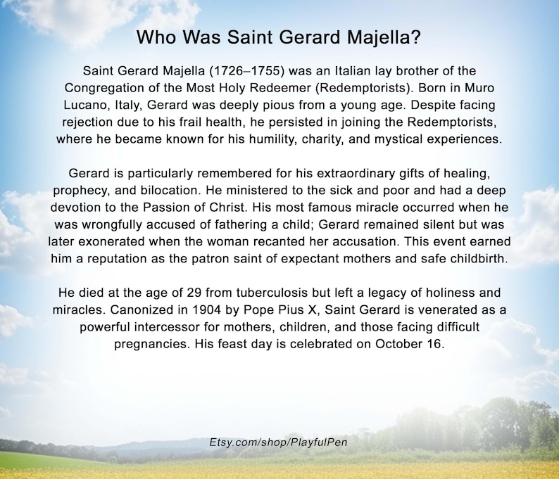 Saint Gerard Majella Wall Art Printable, St Gerard Digital Download ...