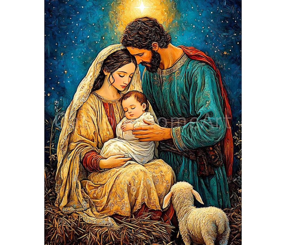 Holy Family Nativity Scene Wall Art Printable Poster, Jesus Mary and ...
