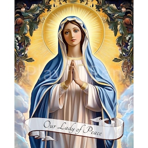 Onze-lieve-vrouw van de vrede afdrukbare muurkunst print, digitale download christelijk-katholieke poster, religieuze kunst