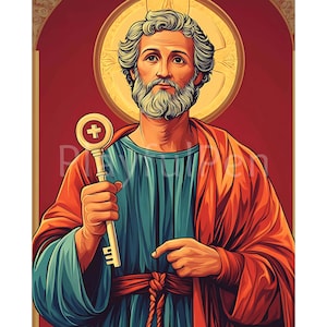 Keys of Saint Peter Printable Wall Art, St Peter Holding the Key to the Kingdom of Heaven, Catholic Poster Print, Religious Digital Download