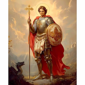 Saint George Printable Wall Art Print, St George and the Dragon, Lydda England, Christian Catholic Poster, Religious Art, Digital Download