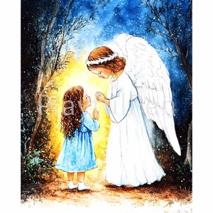Guardian Angels Wall Art Printable, Guardian Angel with Child, Digital Download, Christian Catholic Printables, Home Nursery Kids Room Decor