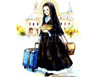 Plakat ścienny do druku przedstawiający św. Franciszkę Ksawerą Cabrini, plakat katolicki przedstawiający Matkę Cabrini, siostry Najświętszego Serca Jezusowego, natychmiastowe pobranie