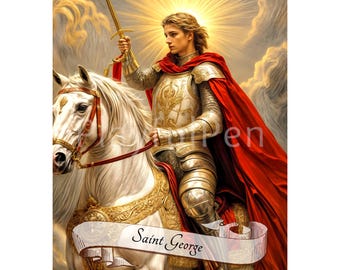 Saint George of England Lydda Printable Wall Art Print, Digital Download Christian Catholic Poster, Religious Art