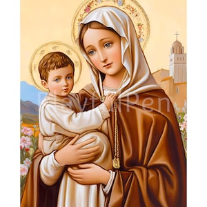 Our Lady of Mount Carmel Wall Art Printable, Carmelite Marian Devotion Print Digital Download, Christian Catholic Printable, Religious Art