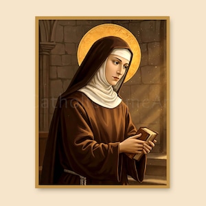 Impression d'art mural imprimable Sainte Claire d'assise, affiche catholique chrétienne, art religieux, téléchargement numérique