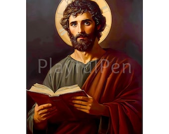 Sankt Matteus väggkonst utskrivbar, Jesus Kristus apostel evangelist katolsk utskrivbar affischtryck, religiös konst, omedelbar digital nedladdning