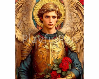 St Gabriel the Archangel Wall Art, Saint Gabriel Catholic Religious Saints Art Print Poster, St Gabriel Printable, Instant Digital Download