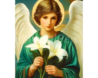 St Gabriel Wall Art Printable, Saint Gabriel the Archangel Picture, Catholic Poster Religious Saints Art Print, Instant Digital Download