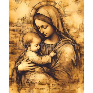 Madonna mit Kind druckbare Wandkunst, Maria und Baby Jesus christliches Poster religiöser Druck, Mutter und Kind Jesus, sofortiger Download
