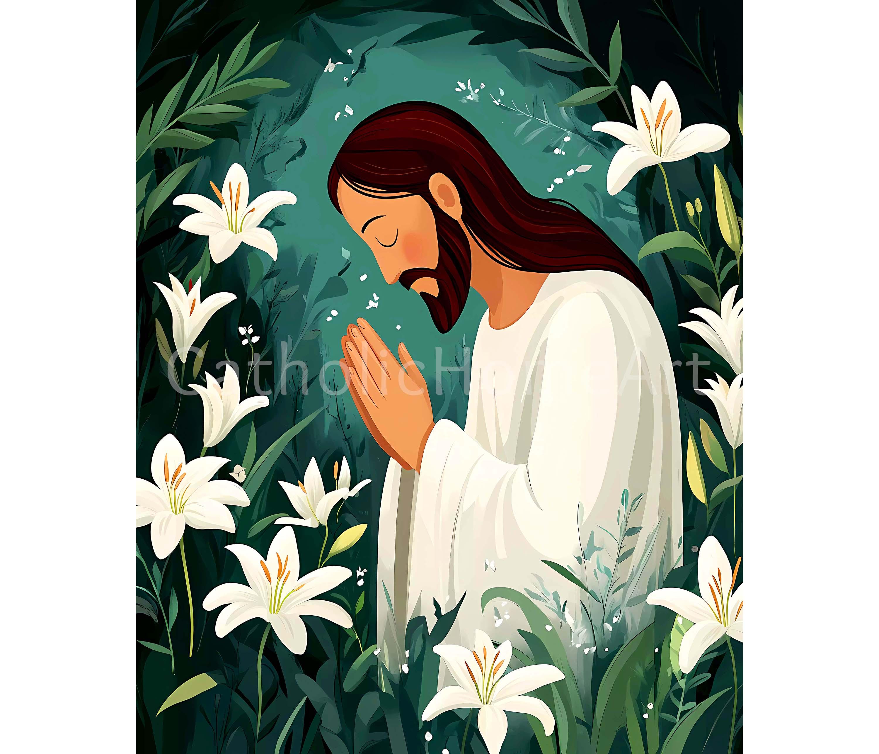 Jesus Praying in the Garden Printable Wall Art, Picture of Jesus in ...