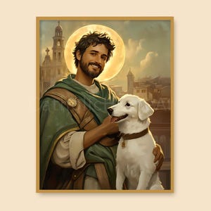 Saint Roch Printable Wall Art, St Rocco, San Roque Catholic Poster, Patron Saint of Bachelors, Dogs, Religious Art Print, Digital Download