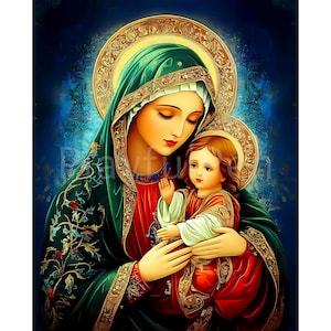 Nostra Signora del Perpetuo Soccorso Stampabile Arte Murale, Maria e Gesù Bambino Poster Cristiano Stampa Religiosa, Nostra Signora del Soccorso, Download Istantaneo