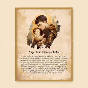 Prayer to St. Anthony of Padua Printable Wall Art, Saint Anthony Prayer for Healing, Catholic Devotion Religious Gift, Digital Download