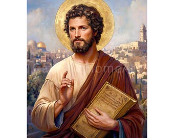 Lámina decorativa de San Lucas para imprimir, póster católico de San Lucas el Evangelista, discípulo de Jesús, para imprimir, decoración religiosa para el hogar (descarga digital).