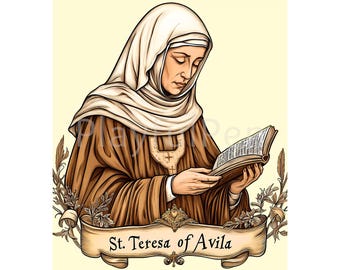 Saint Teresa of Avila Wall Art Printable, St Teresa of Jesus Catholic Printable Poster Print, Religious Art, Instant Digital Download