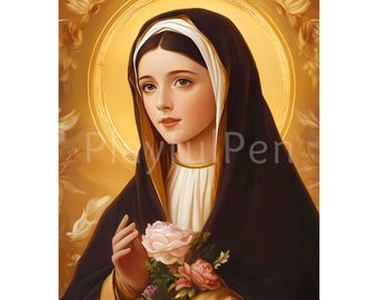 St Rose von Lima Wand Kunst zum ausdrucken, St Rose von Lima Bild, katholische Druckbare Poster, religiöse Kunst, sofortiger digitaler Download