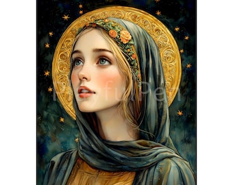 Saint Hildegard of Bingen Printable Wall Art, Catholic Poster Print, Christian Religious Art Digital Download