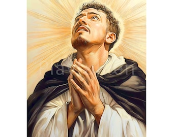 St Dominicus afdrukbare poster kunst aan de muur, Saint Dominic de Guzman digitale download christelijk-katholieke print, Dominicaanse religieuze kunst