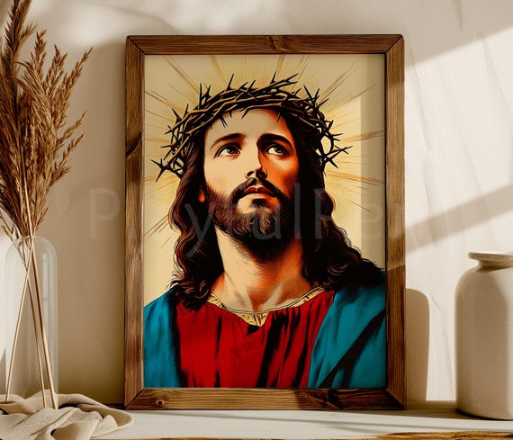 いばらの冠をかぶったイエスの印刷可能なポスター、イエスの肖像画の壁