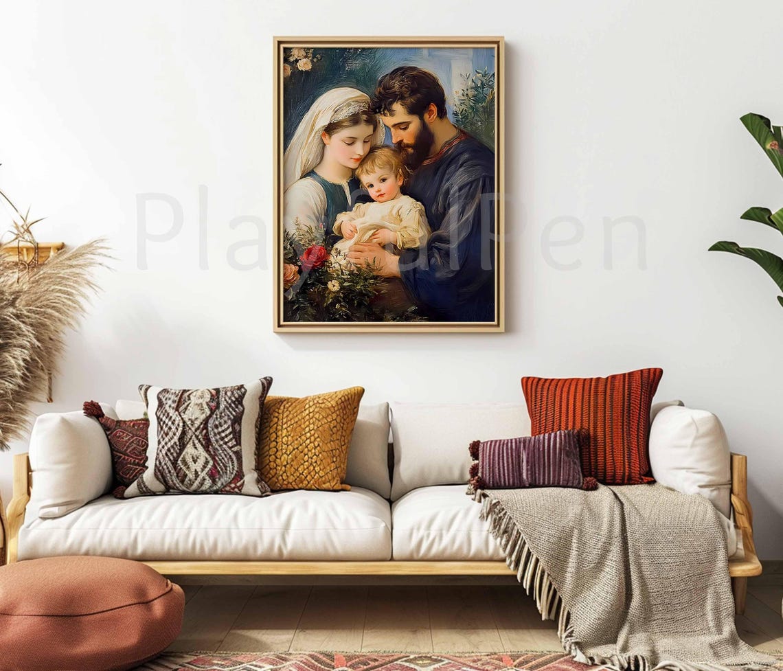 Holy Family Nativity Scene Wall Art Printable Poster, Jesus Mary and ...