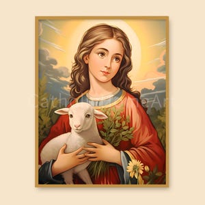 Saint Agnes of Rome Printable Wall Art Print, Digital Download Christian Catholic Poster, Religious Art Home Office Decor
