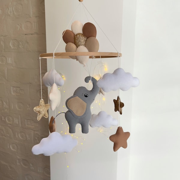 Elephant mobile baby boy girl neutral nursery, crib mobile, baby shower gift