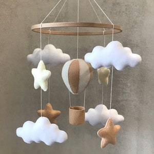 Neutral nursery mobile hot air balloon. Stars and clouds mobile unisex. First Christmas gift