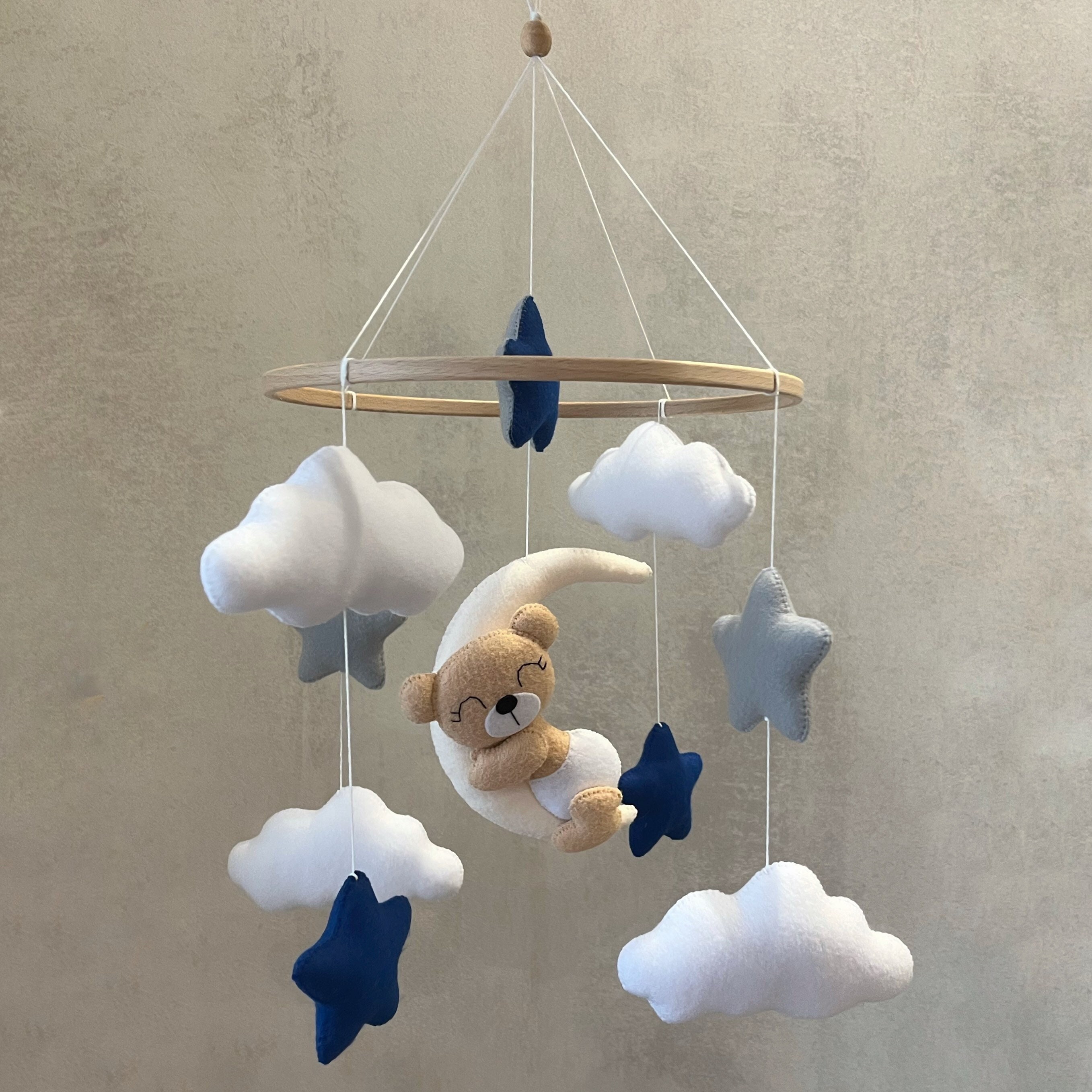 Crib Mobile Baby Boy. Navy Gray Nursery Decor Bear on the Moon - Etsy