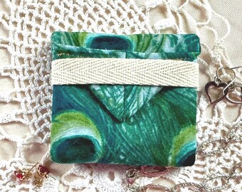 Earring Envelope, Pretty Peacock Feather Print, Mini Jewelry Organizer, Gift Wrap for Rings & Bracelets