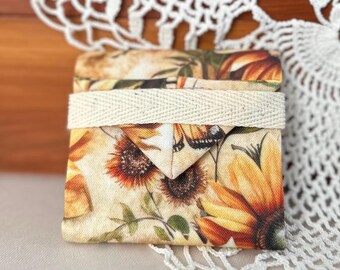 Earring Envelope, Mini Jewelry Pocket Pack, Sunflowers and Butterfly Print, Travel Accessory