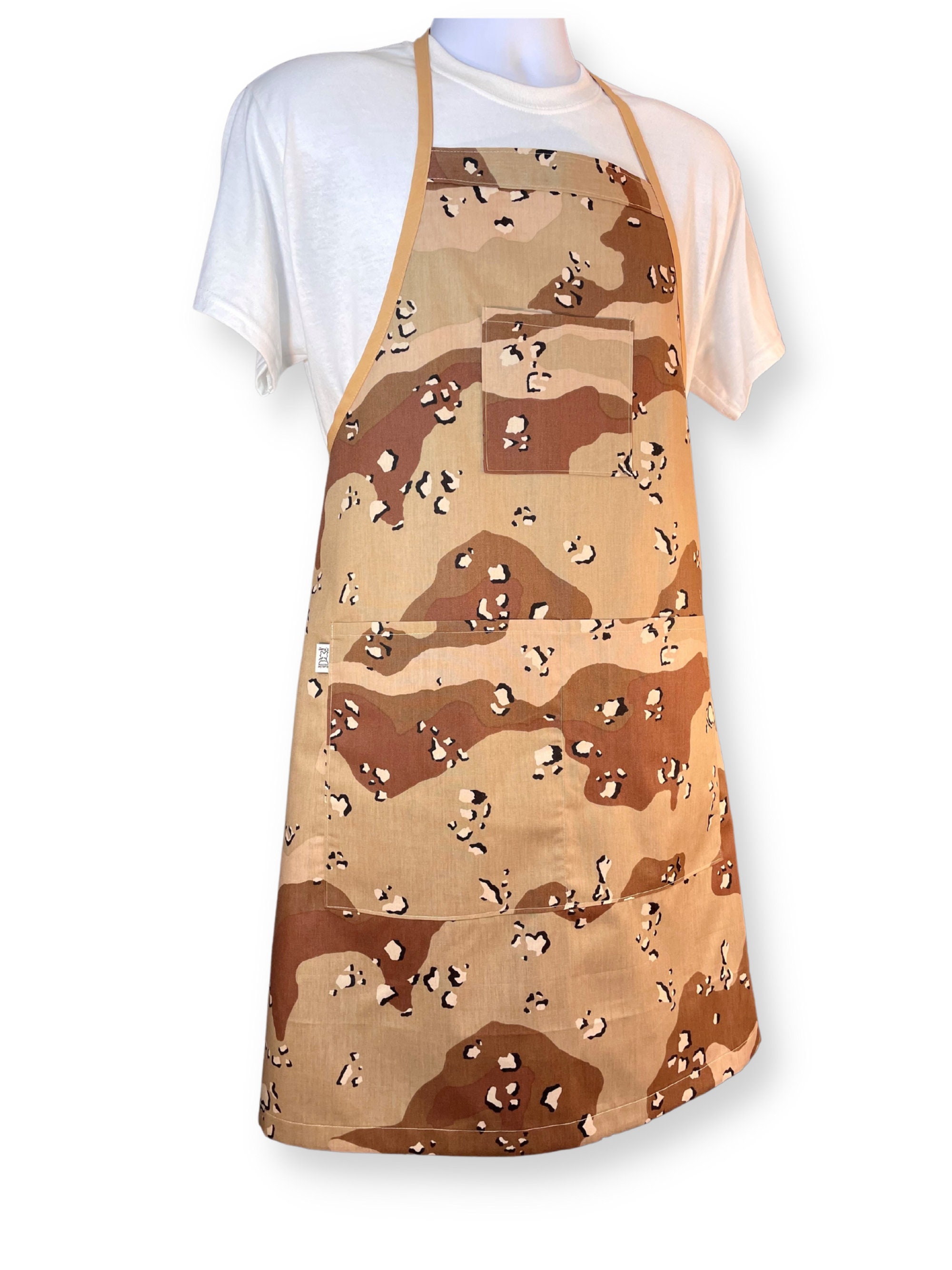 Apron in Brown Camo Print, Desert Camouflage, Handmade Cotton Apron in