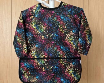 Kids Art Smock in Sparkle Stars, Child Apron with Long Sleeves, Kindergarten Size