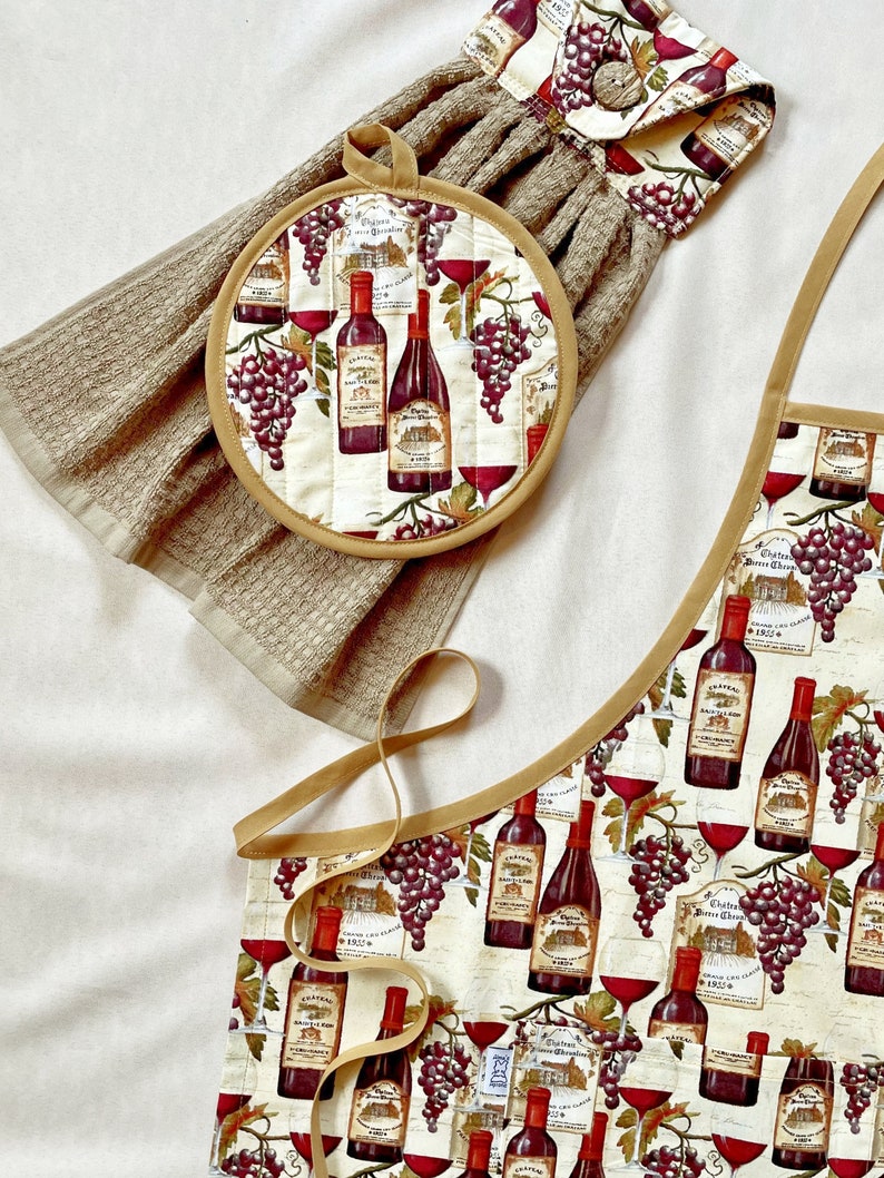 Kitchen Apron and Towel Gift Set Wine and Grapes Kitchen Etsy