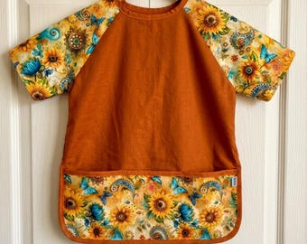 Kids Art Smock: Sunflower Butterfly Cotton Apron, For Kindergarten Home School