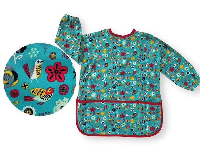 Kid's Art Smock, Cotton Child's Art Apron With Fun Flowers and Birds