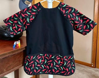 Kids Art Smock: Chili Pepper Print, Size 4-7 for Kindergarten