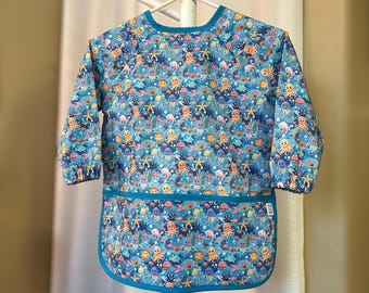 Kids Long Sleeve Art Smock, Cotton Marine Life Print, Kindergarten Size