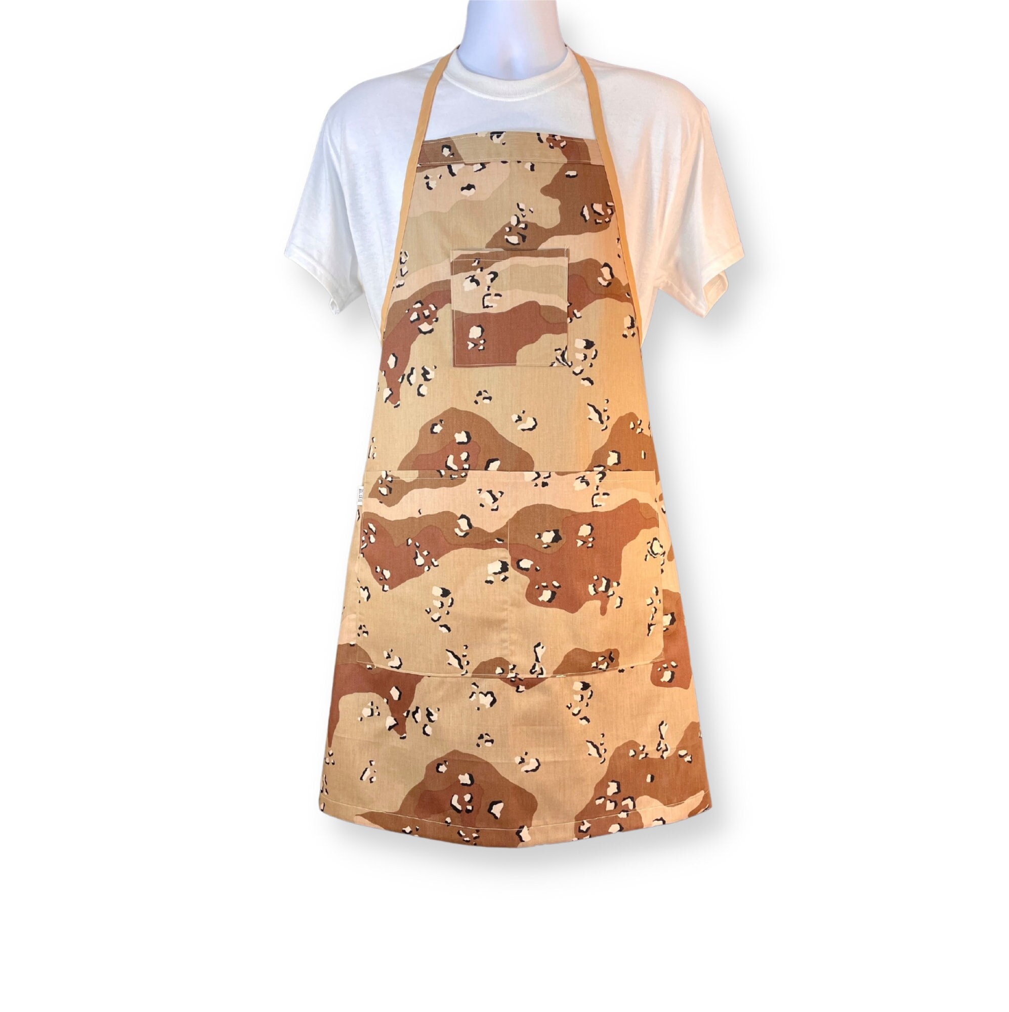 Apron in Brown Camo Print, Desert Camouflage, Handmade Cotton Apron in