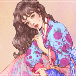 Adesivi primavera/ragazza/illustrazione acquerello