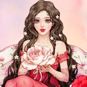 Pegatinas de rosas / niñas / ilustración de acuarela